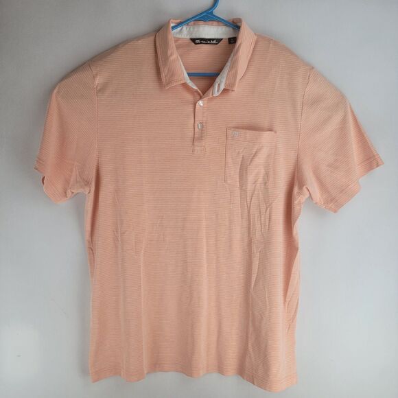 Travis Mathew Mens Size XL Orange Striped Cotton Poly Golf Polo - Picture 1 of 9